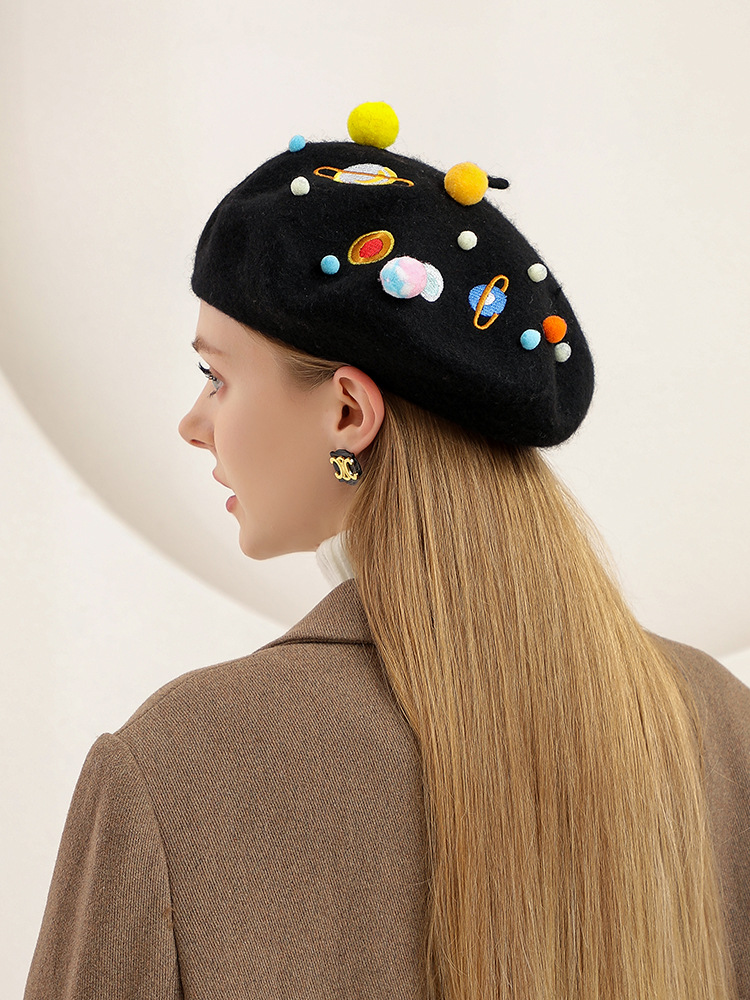 Sweet And Cute Planet Wool Blend Beret