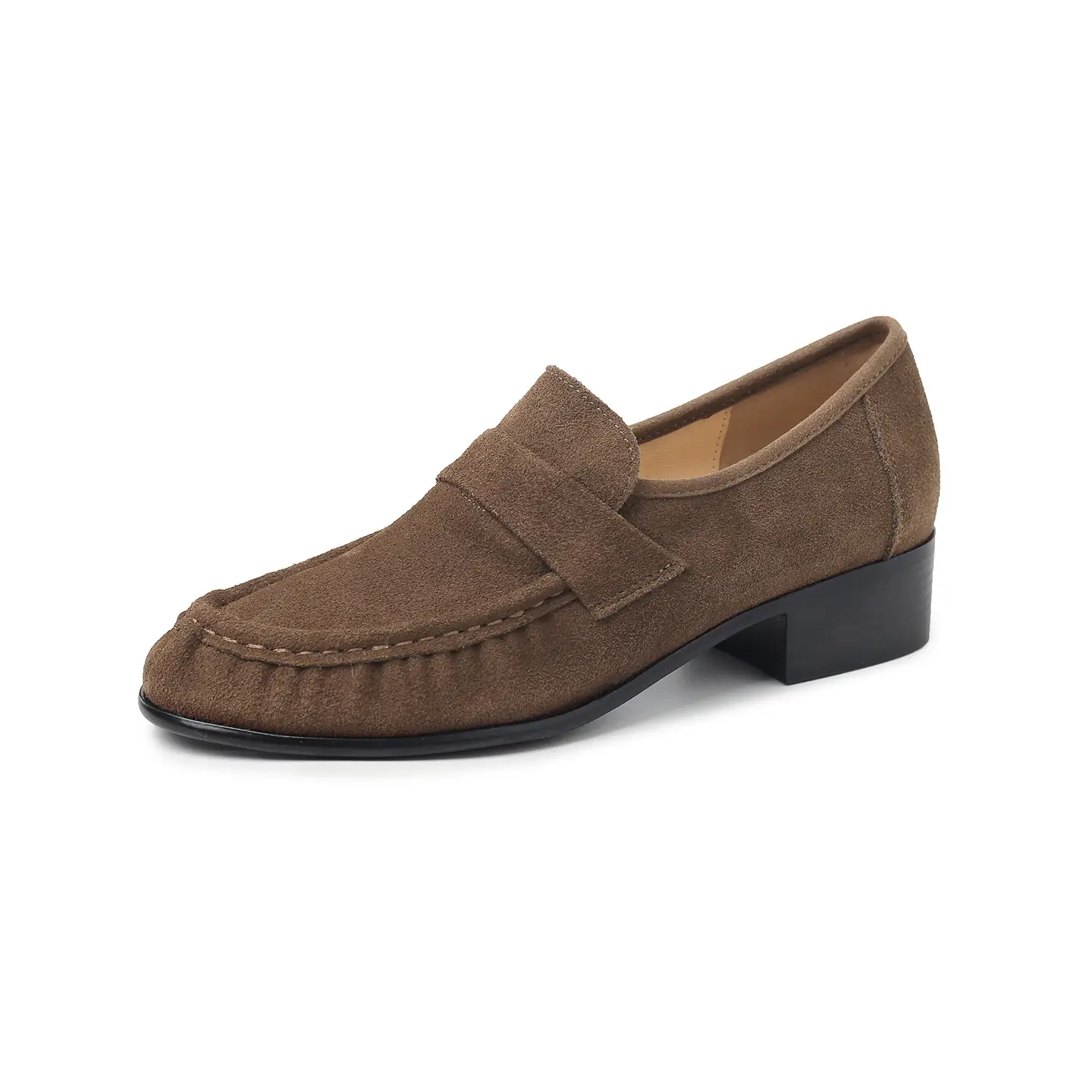 Round-toe Low-heeled Deep-mouthed Leather Pumps For Women