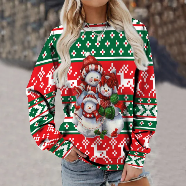 Women's Fashion Long Sleeve Printed Sweater Adh1K221511J L - Shop at LoveMi