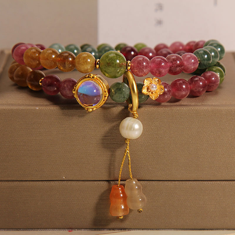 Natural Color Tourmaline Multi-circle Ins Calabash Pendent Twin Bracelet