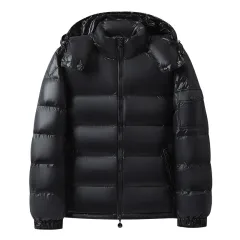 Warm Men's And Women's Glossy Hooded Jacket - Black - View 1