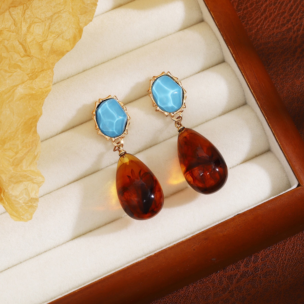Maillard Sophisticated Shimmering Amber Stud Earrings For Women