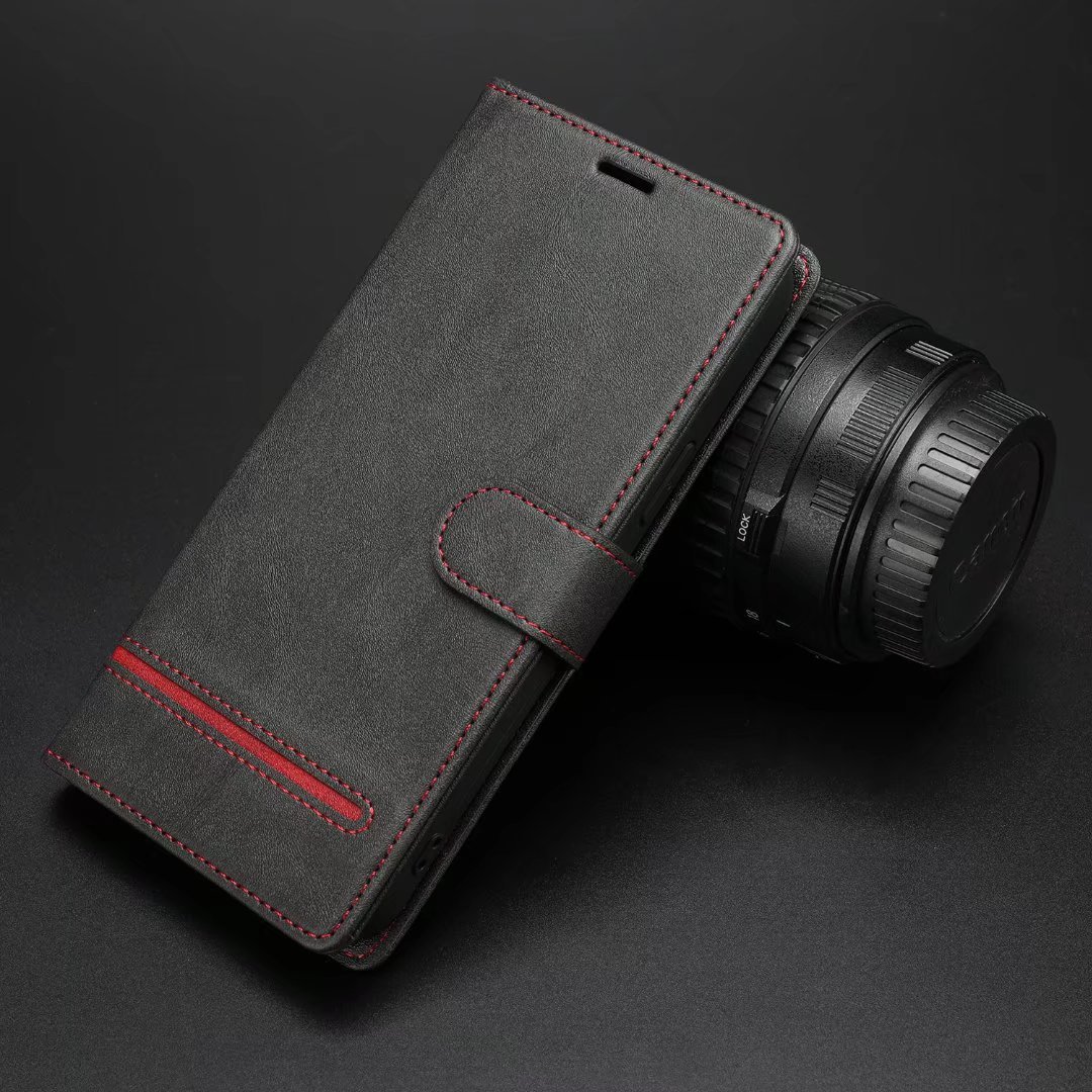Funda cuero plegable negocios color puro ranura tarjetas