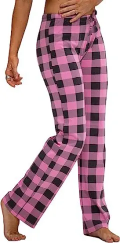 Women's Spring And Autumn Drawstring Plaid Printed Pants Length Leisure Pants Home - Pink - View 1