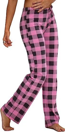 Women's Spring And Autumn Drawstring Plaid Printed Pants Length Leisure Pants Home Pink - Shop at LoveMi