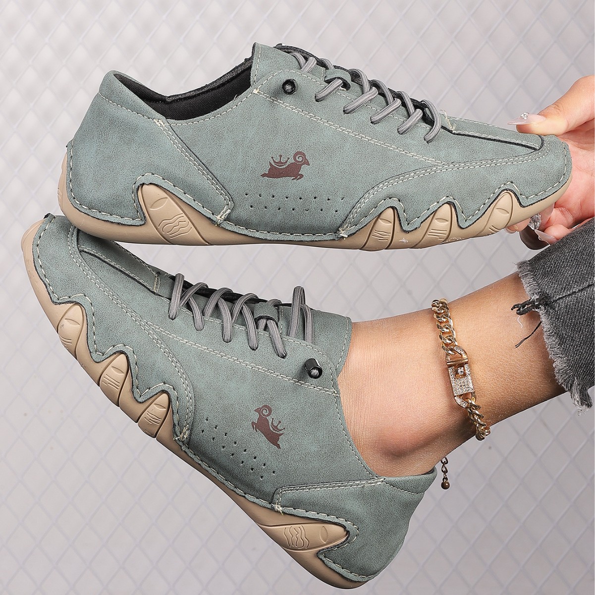 Womens Leather Upper Rubber Sole Non-Slip Wear-Resistant Shoes