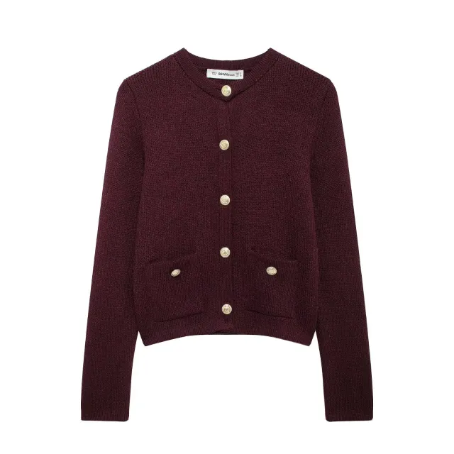 Knitwear Women's Round Neck Solid Color Loose Pullover Leisure Red - Shop at LoveMi