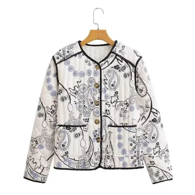 Fashion Women's Wear Printed Long Sleeve Cotton Jacket Color Mixing - Shop at LoveMi
