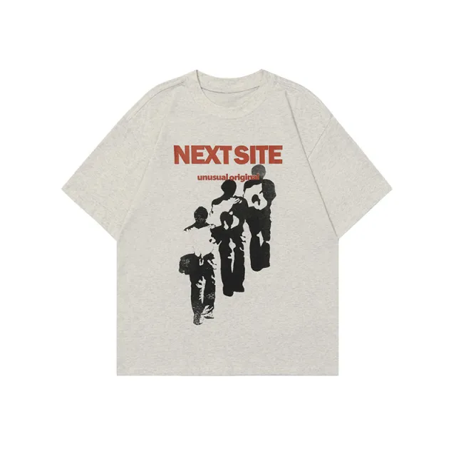 Character Abstract Graphic Print Crew Neck Short Sleeve Gray - Shop at LoveMi