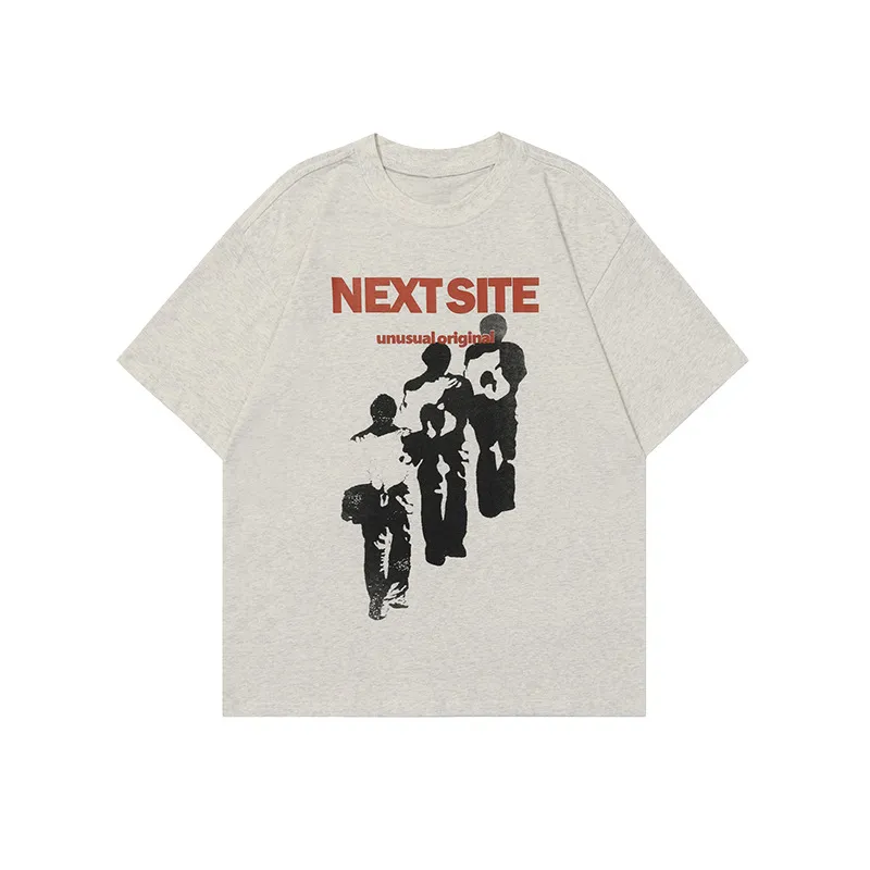 Character Abstract Graphic Print Crew Neck Short Sleeve - Gray