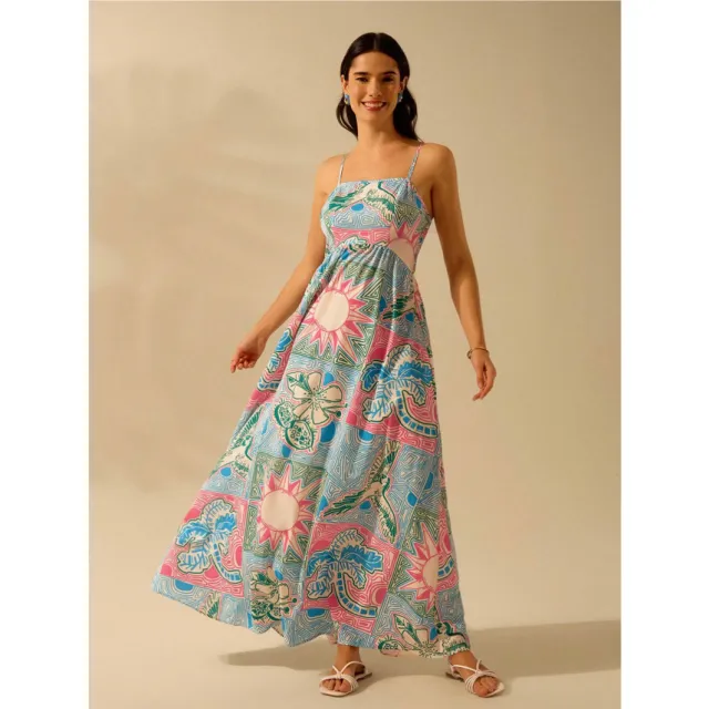 Women's Printed Sling Casual Holiday Dress Peacock Blue - Shop at LoveMi
