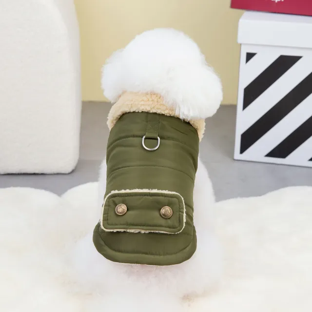 Teddy Cat Nordic Fur Collar Cotton Vest Green - Shop at LoveMi