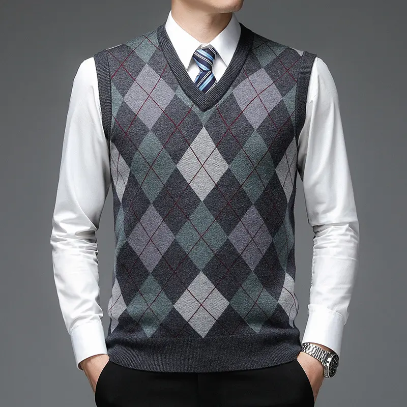 Men's Autumn and Winter V-neck Sleeveless Knit with Wool