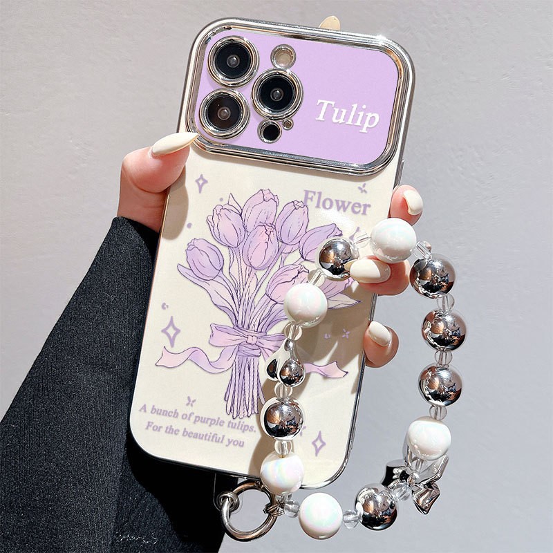 Large-screen-compatible Electroplated Flower Phone Case Protector With Oil Painting Design Drop-resistant