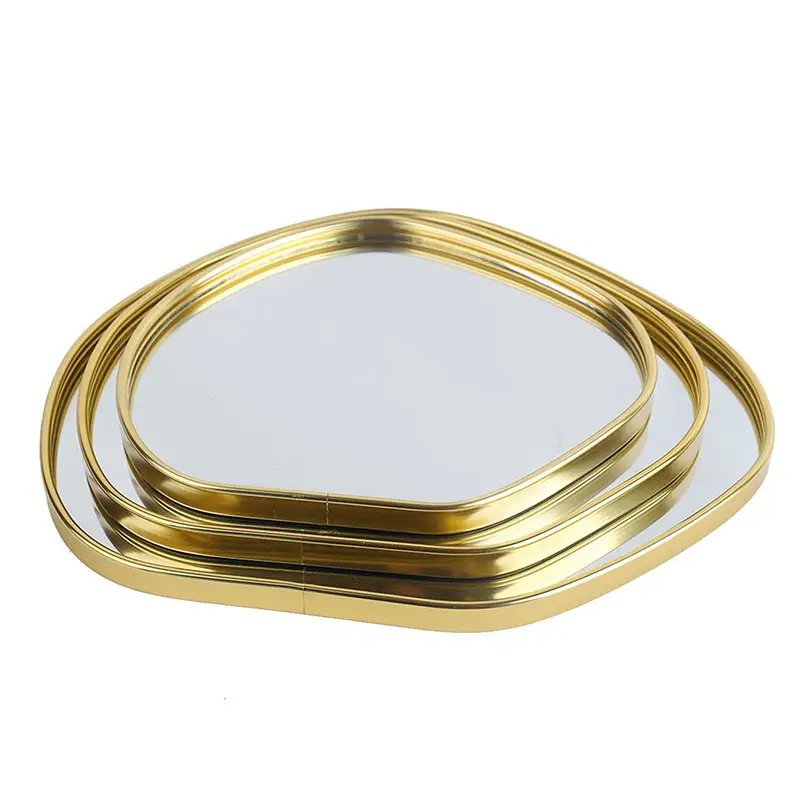 Modern Light Luxury Metallic Glass Mirror Tray Potato-shaped Living Room Storage Tray
