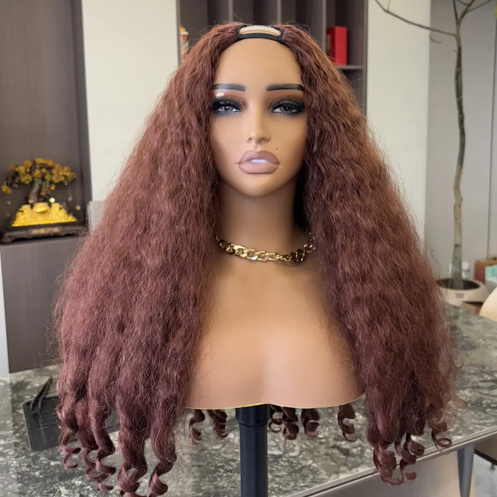 Women's Personality Wine Red V Curly Wig