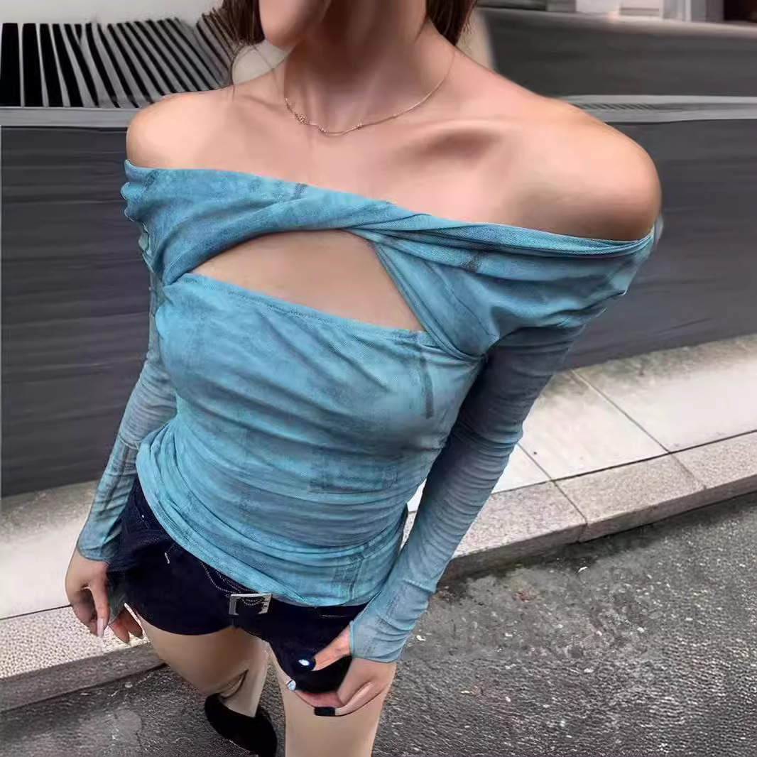 Women's Twisted Off-shoulder Mesh Top