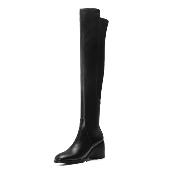 Chunky Heel Riding Boots Mid Heel Fashion Boots Over the knee Boots Black - Shop at LoveMi