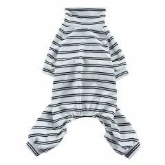Summer Dog Clothes Striped Home Pyjamas Thin - White - View 1