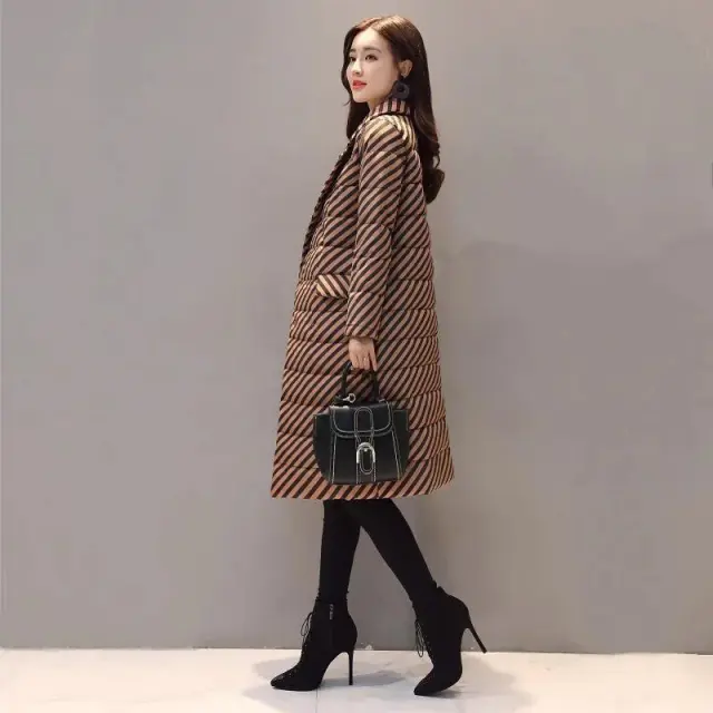 Women's Striped Over The Knee Cotton padded Jacket - Shop at LoveMi