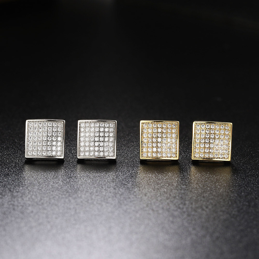 Hip Hop Thread Micro Inlaid Zircon Gold-plated Square Earrings