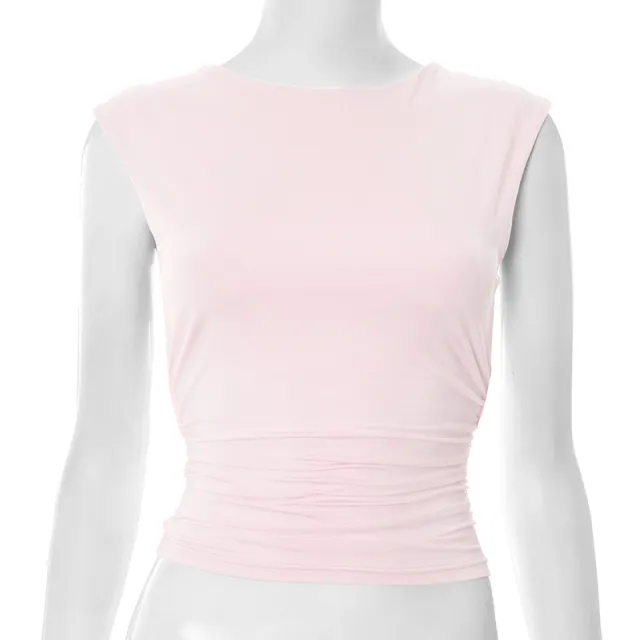 European And American Solid Color Off neck Backless Slim Fit T shirt Top Pink - Shop at LoveMi