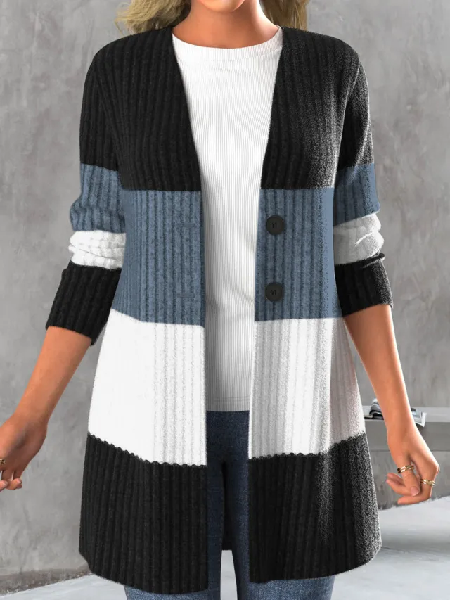 Women's Long sleeve Striped Bohemian style Jacket Blue - Shop at LoveMi