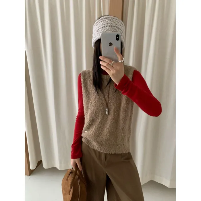 Women's Casual Korean-style Candy Color Knit Vest - Camel