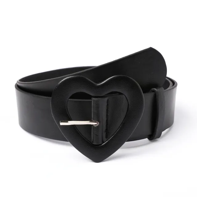Wide Belt Heart shaped Buckle Rose Red Decoration Black - Shop at LoveMi