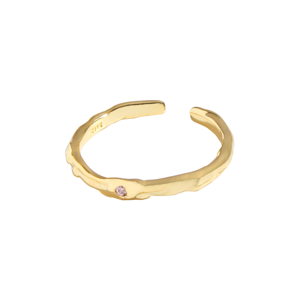 Personalized All-match Irregular Surface Micro Inlaid Zircon Textured Sterling Silver S925 Female Ring
