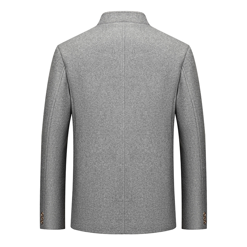 Mens Wool Tweed Zhongshan Suit With A Mandarin Collar For A Refined Tailored Look