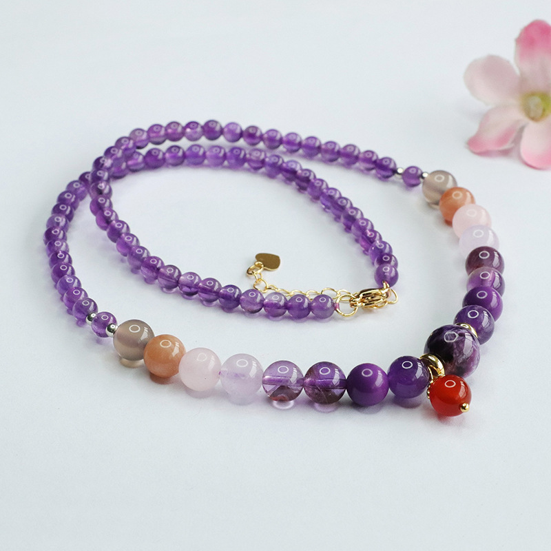 Natural Nine Purple Multi-treasure Crystal Necklace
