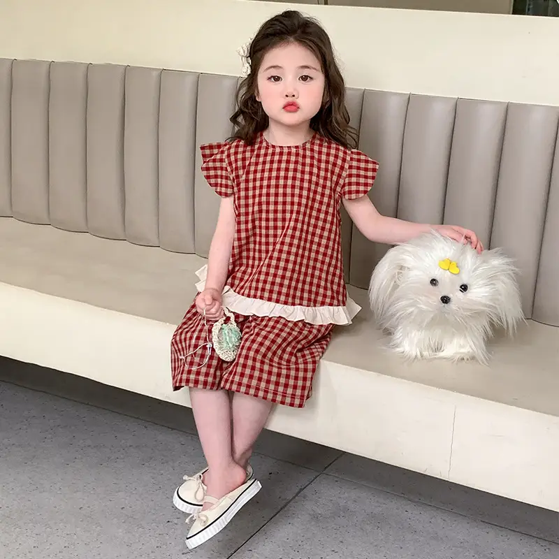 Girls' Summer Plaid Two-piece Set