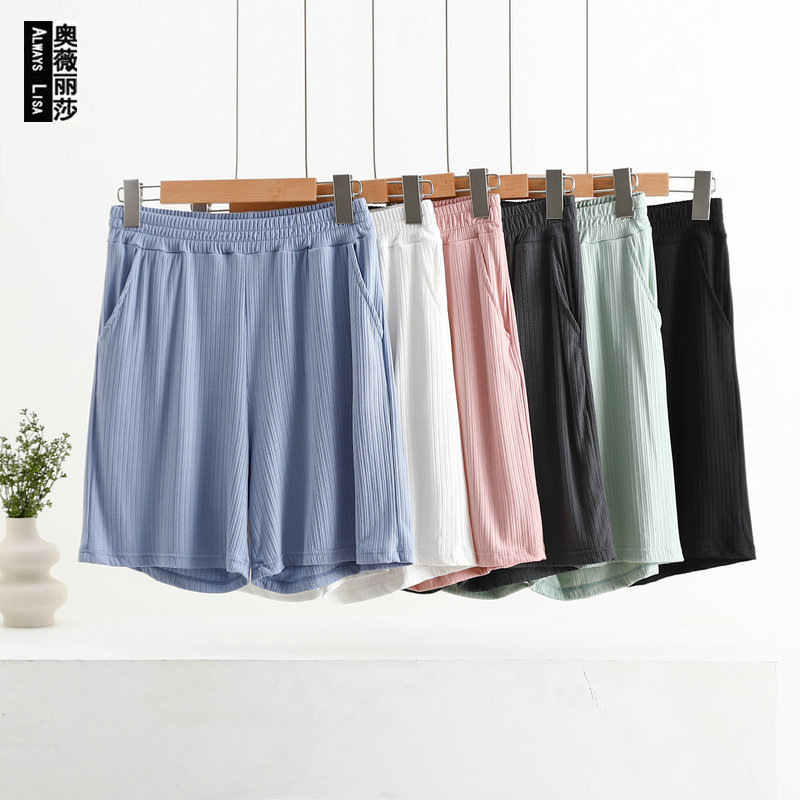 Pocket Shorts For Women, Summer Outerwear, High-waisted, Vertical Stripe Jacquard