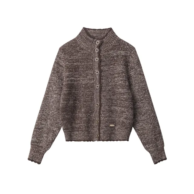 European And American Autumn Retro Short Sweater Cardigan Single breasted Brown - Shop at LoveMi