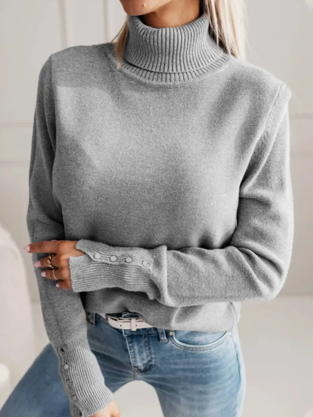 Elegant Lapel Slim Fit Solid Color Pullover Sweater Gray - Shop at LoveMi