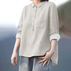 Arrival Long Sleeve Slub Linen Lapel Print Fashionable All-match Pocket Lining - Wjj57-5Xl - View 1