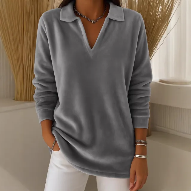 Casual Loose Fashion Retro Long sleeved Pullover Fleece Sweatshirt Gray - Shop at LoveMi