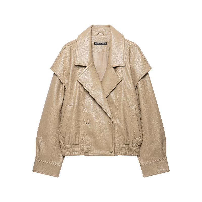 Women's Autumn Retro Lychee-Grain Leather Bomber Jacket Coat