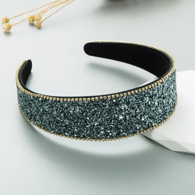 Shiny Diamond encrusted Wide brimmed Korean Style High Sense Face Wash Hair Band Dark Gray - Shop at LoveMi