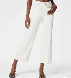 Cropped Style Wide Leg Women's Clothing Oversized Jeans, Shade Blue - White Capri Pants - View 1