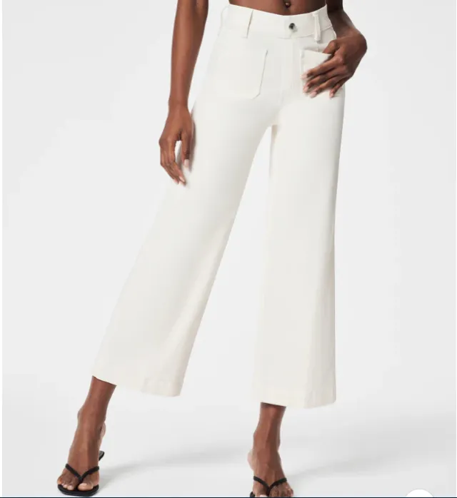 Cropped Style Wide Leg Women's Clothing Oversized Jeans, Shade Blue White Capri Pants - Shop at LoveMi