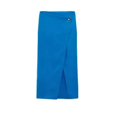 Women's Clothing With Belt Double Breasted Shirt High Waist Silk Satin Texture Sarong Skirt - Blue Skirt - View 1