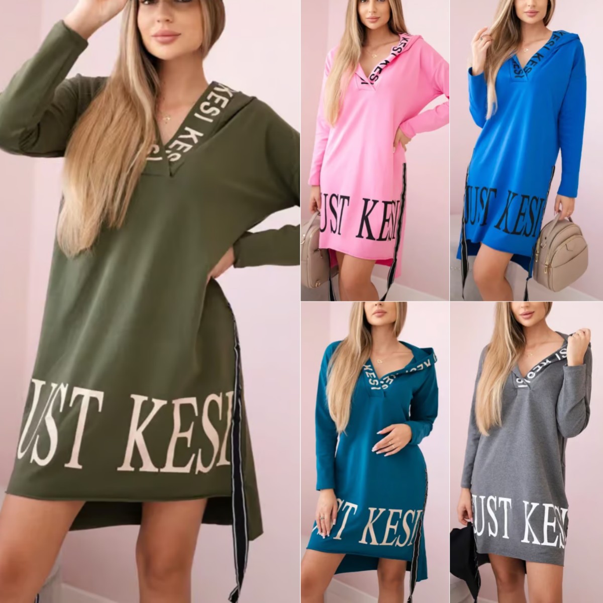 Womens Hooded Sporty Chic Casual Solid-Color Printed Dress