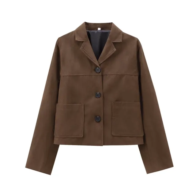 Retro Old Money Style Suede Short Jacket Women Brown - Shop at LoveMi
