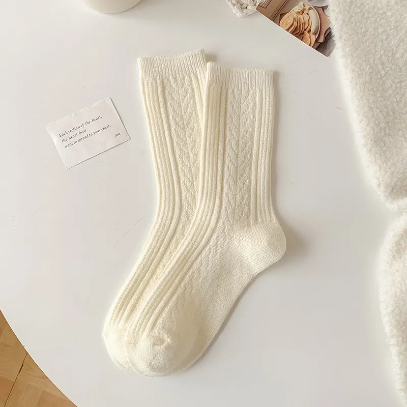 Milky White Twist Wool Socks Children - Milky White