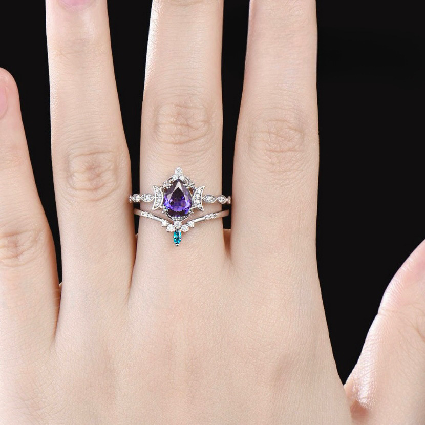 Women's Creative Colorful Crystals Water Drop Ring