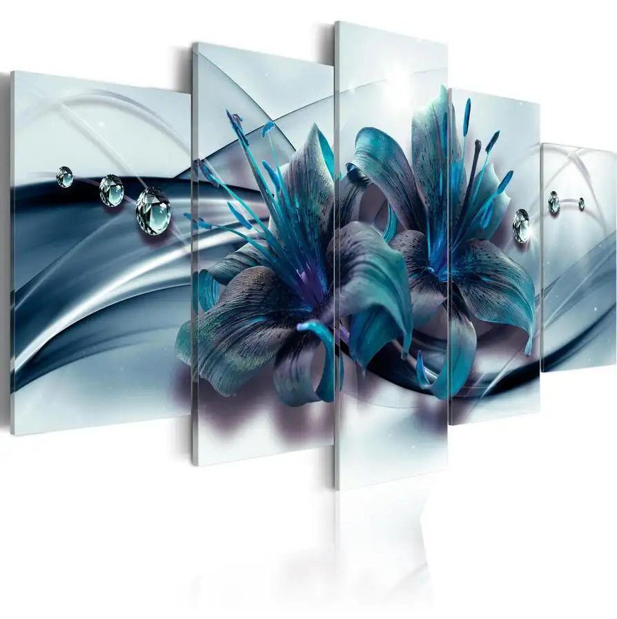 Modern Minimalist Five-piece Three-color Lily Abstract Painting Creative Sofa Background Wall Decoration