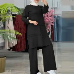 Muslim Women's Wear Solid Color Two-piece Set - Black - View 1