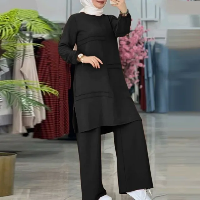 Muslim Women's Wear Solid Color Two piece Set Black - Shop at LoveMi